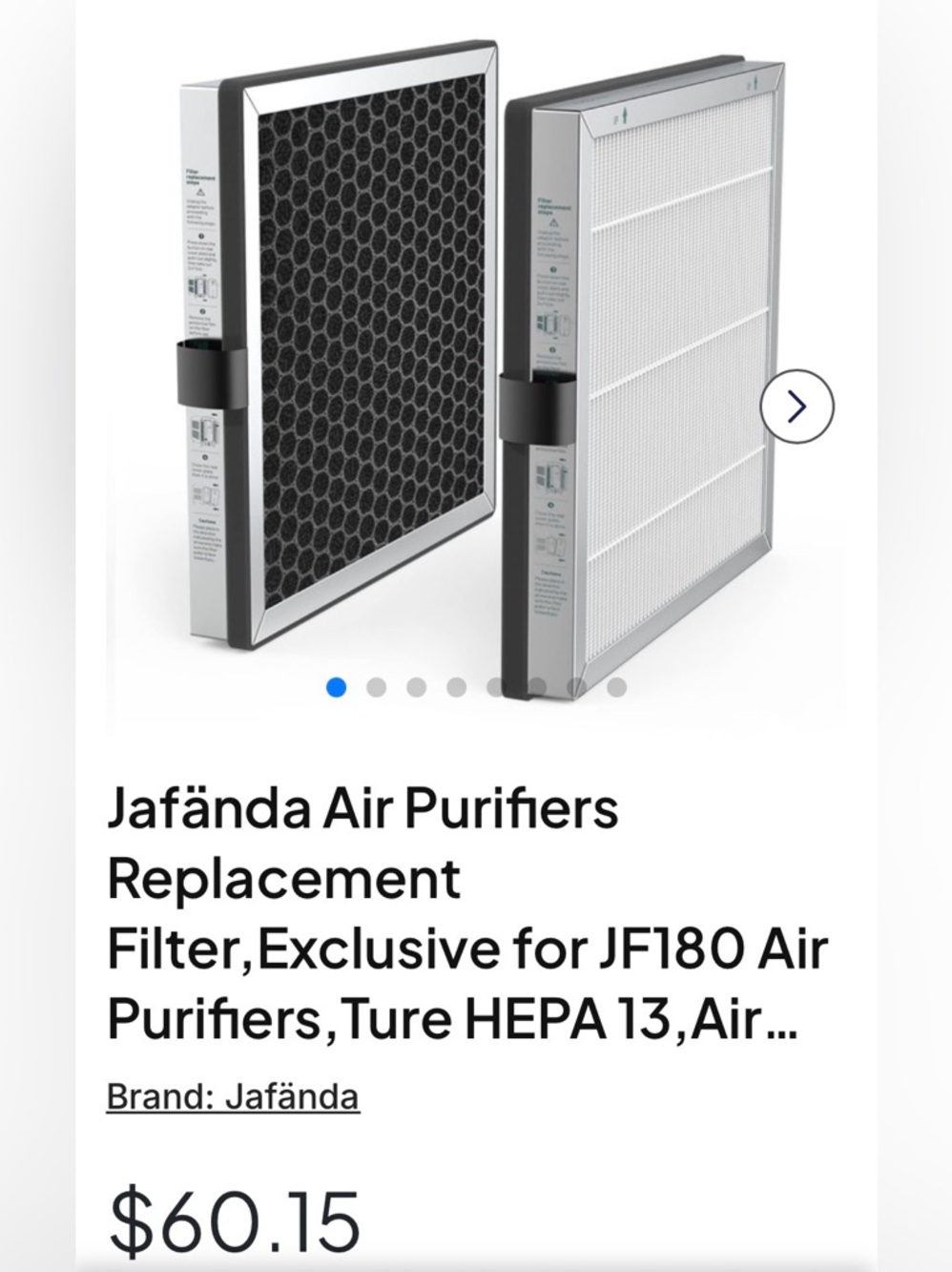 Jafanda JF180-RF Replacement Air Purifier Filters 2 pc hepa carbon honeycomb new